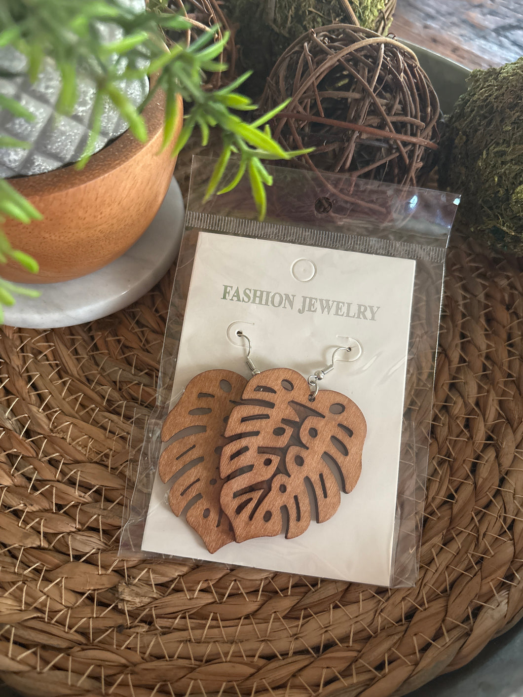 Monstera Leaves Wooden Earrings